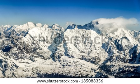 Himalayas mountains Everest range panorama aerial view with Mt. Everest, Nepal