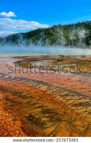 Detail view of Grand prismatic colorful hot spring, Yellowstone NP, Wyoming, USA