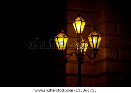 Old fashioned street lamp at night