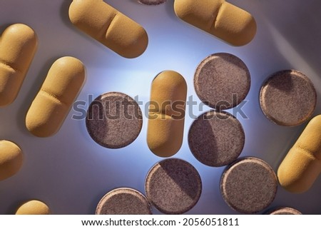 Medicine or drug pills on a backlit tray Stok fotoğraf © 