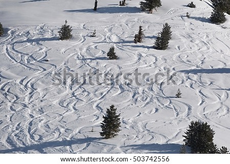 Similar – Image, Stock Photo Piste marking in fresh snow on freshly prepared piste