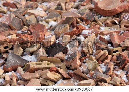 A pile of debris, small brick fragments