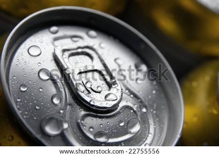 Cans of beer with condensation water droplets