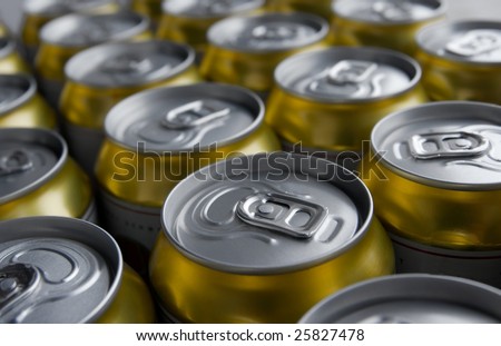 Many cans of beer in rows