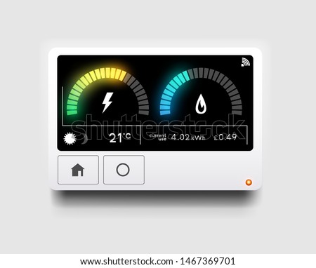 A modern home energy smart meter for tracking and reading gas and electricity usage. Vector illustration.
