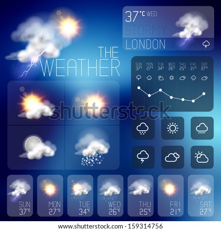 Modern Weather symbols and Interface design. Vector illustration.