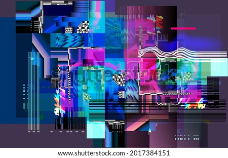 Loading screen glitch, internet bandwidth lag. Distorted texture vector illustration.