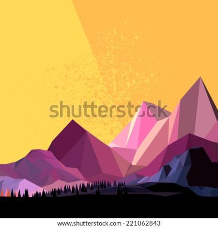 Low Poly Vector Mountain landscape.