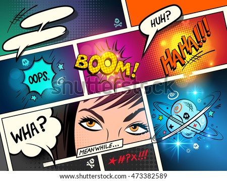 Speech Bubbles on a comic strip background with cartoon actions. vector illustration Foto d'archivio © 
