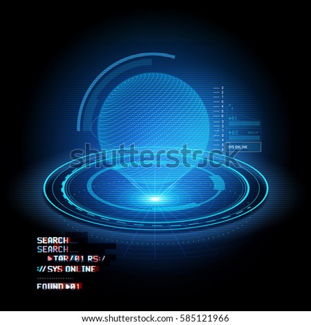 A HUD display projecting a globe Hologram. Future technology vector illustration.