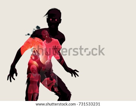 Fleshing eating dead zombie silhouette. Vector illustration