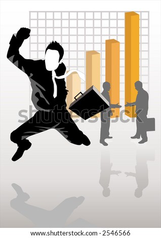 Business illustration with a jumping for joy businessman. Success!