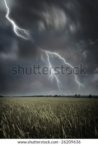 Lightning across the countryside.