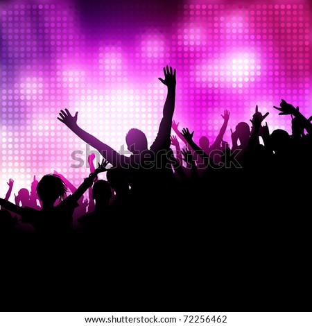 A group of people having a good time. Crowd infront of a stage. Vector