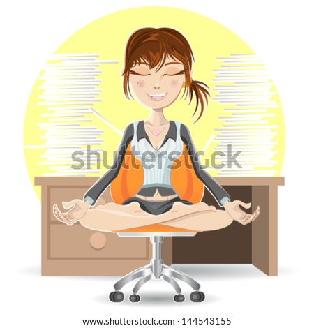 Woman Meditation At The Office Calming Down In Busy Environment