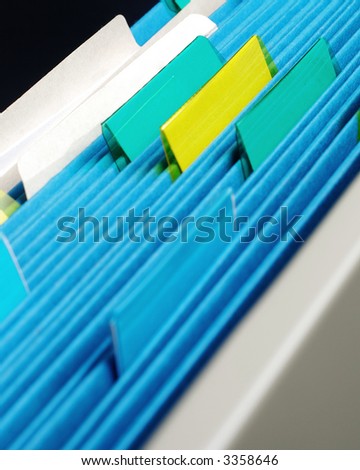 closeup of file folders in file cabinet drawer