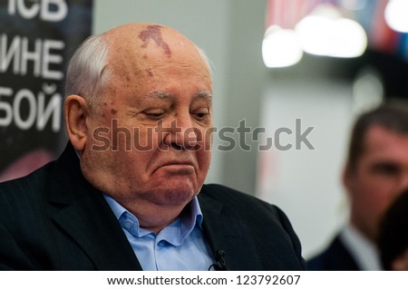 MOSCOW - NOVEMBER 13: The first President of USSR Mikhail Gorbachev presents his book With myself in Moscow House of Books, November 13, 2012 in Moscow, Russia.