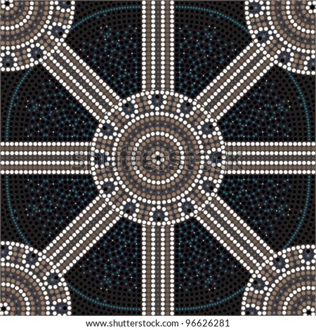 A illustration based on aboriginal style of dot painting depicting circle.