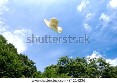 Hats fly to the sky from green forest