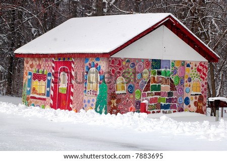 a picture of a gingerbread house at a park for kids in indiana