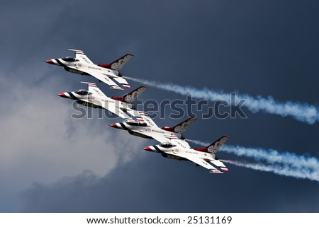 FAIRFORD, UNITED KINGDOM - JULY 14: For the first time in history, the USAF Thunderbirds aerobatics team performs at the Royal International Air Tattoo July 14 and 15, 2007 in Fairford.