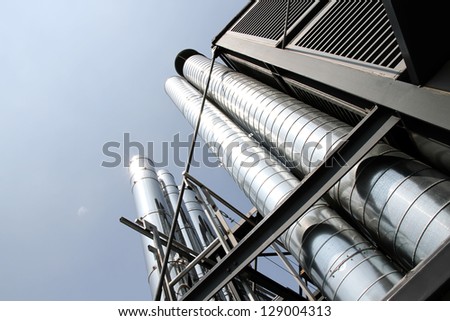 Some industrial metal pipes of a ventilation system.