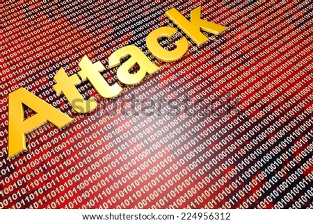 Digital attack on binary code in a cyberwar or hacking attack. 3D illustration.