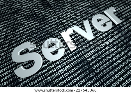 The word server  in front of a binary background symbolizing the digital code of software.