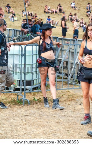 TOLMIN, SLOVENIA - July 21: Heavy Metal Fans wait for the next act to start the performance on the Metaldays Tolmin Festival on July 21, 2015 in Tolmin, Slovenia.
