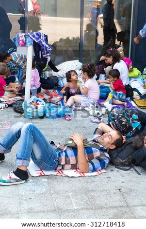 BUDAPEST, HUNGARY - SEPTEMBER 01: Stranded Refugees and Migrants camp in front of the eastern Train Station Keleti Palyudvar on September 01, 2015 in Budapest, Hungary.