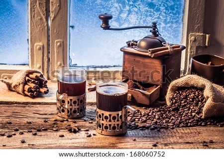 Enjoy your hot coffee in winter day
