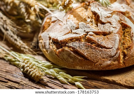 Closeup of wholemeal bread with cereal ears