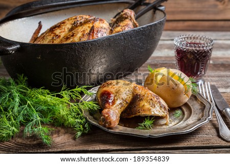 Roasted chicken and jacket potato with dill