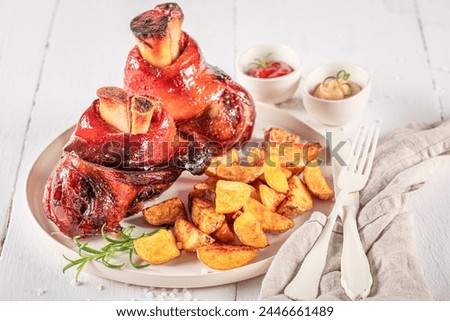 Similar – Foto Bild bayerischer Schweinebraten auf Holz