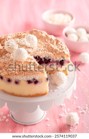 Similar – Image, Stock Photo Sliced cheesecake made with matcha.  Healthy green dessert