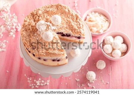 Similar – Image, Stock Photo Sliced cheesecake made with matcha.  Healthy green dessert