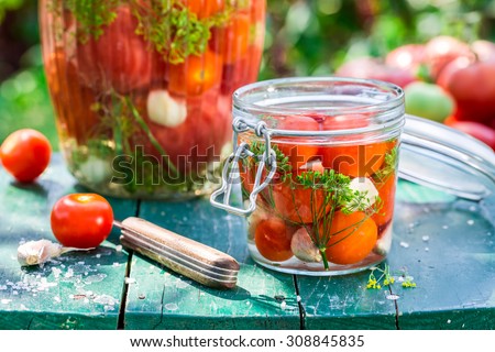 Ingredients for canned tomatoes in summer