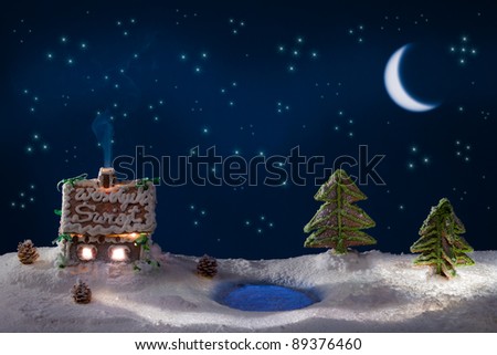 Gingerbread home at the night in winter