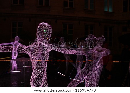 PARIS, FRANCE - OCT 6: 2012 Nuit Blanche in Paris. Nuit Blanche is an annual all-night or night-time arts festival. 2012\'s edition was organized on October 6, 2012 in Paris, France