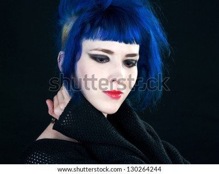 woman with blue hair. punk