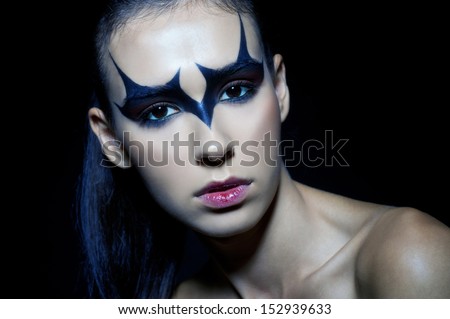 Crow girl. Halloween face art. Halloween