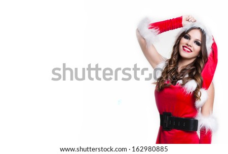 Beautiful woman wearing santa clause costume. Christmas