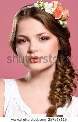 Beautiful bride. Wedding braid hairstyle. Romantic girl
