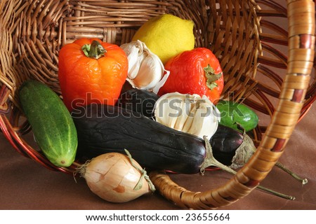 fruit and vegetable in wicker basket