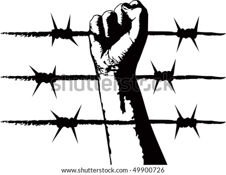 The fist and barbed wire. Symbol of the political repression