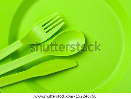 disposable tableware green close-up
