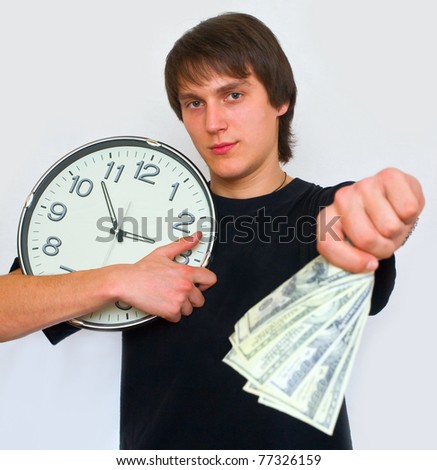 young guy with confidence shows that time is money