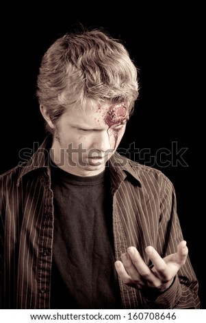 Caucasian teenage boy with blonde hair - vintage shot, newly formed Zombie