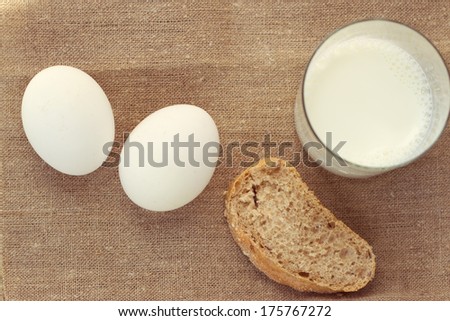 still life with Fresh bread and egg, milk