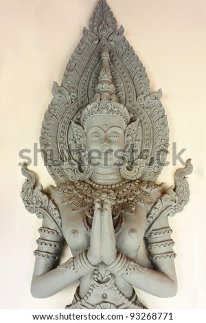 Sculpture of Thai angel and greet action